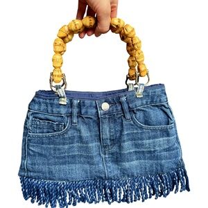 Y2K Blue Denim Fringe Handbag
